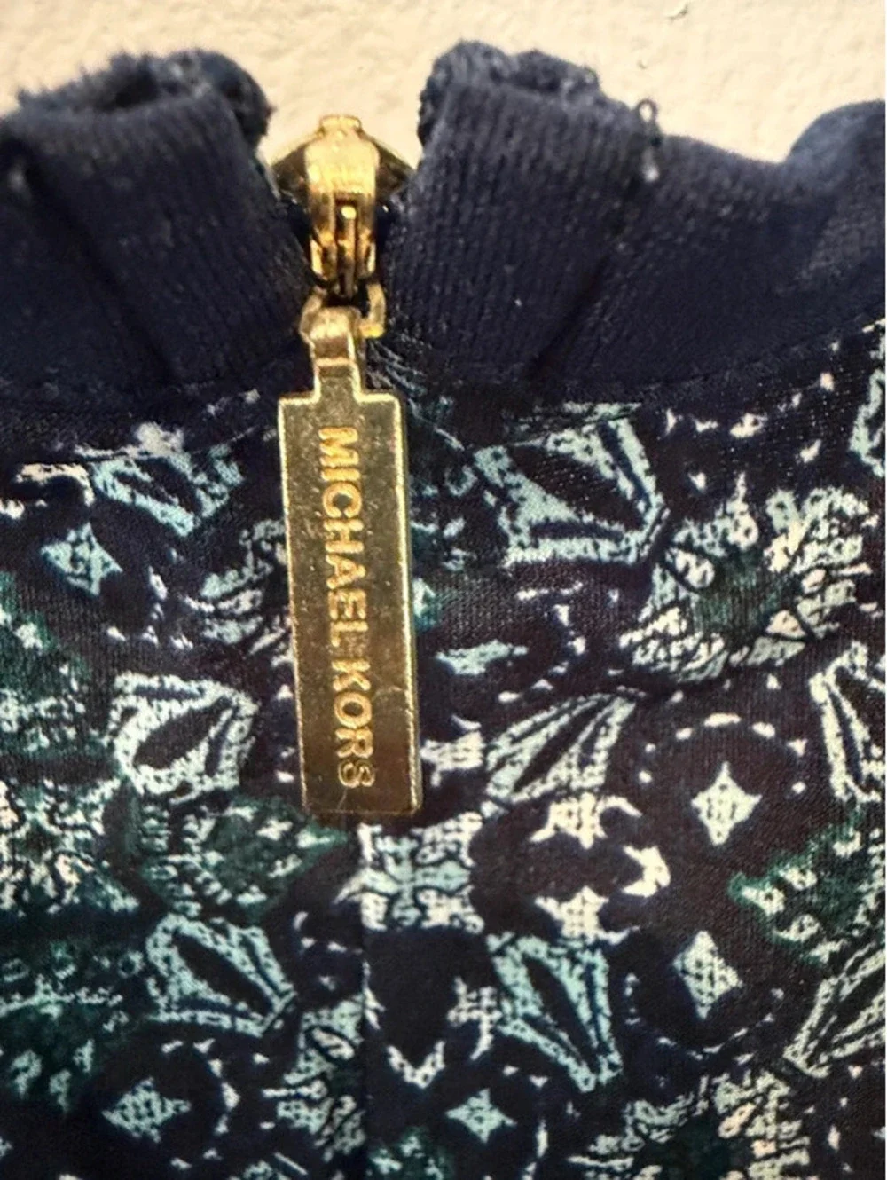 Michael Kors Navy Blue Floral Fit & Flare Dress Size L